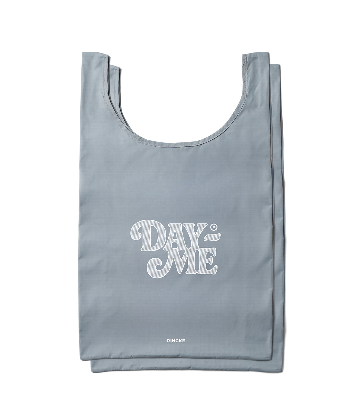 Day-Me Bag - A grey foldable tote bag with a white Day-Me logo and Ringke branding on a white background.