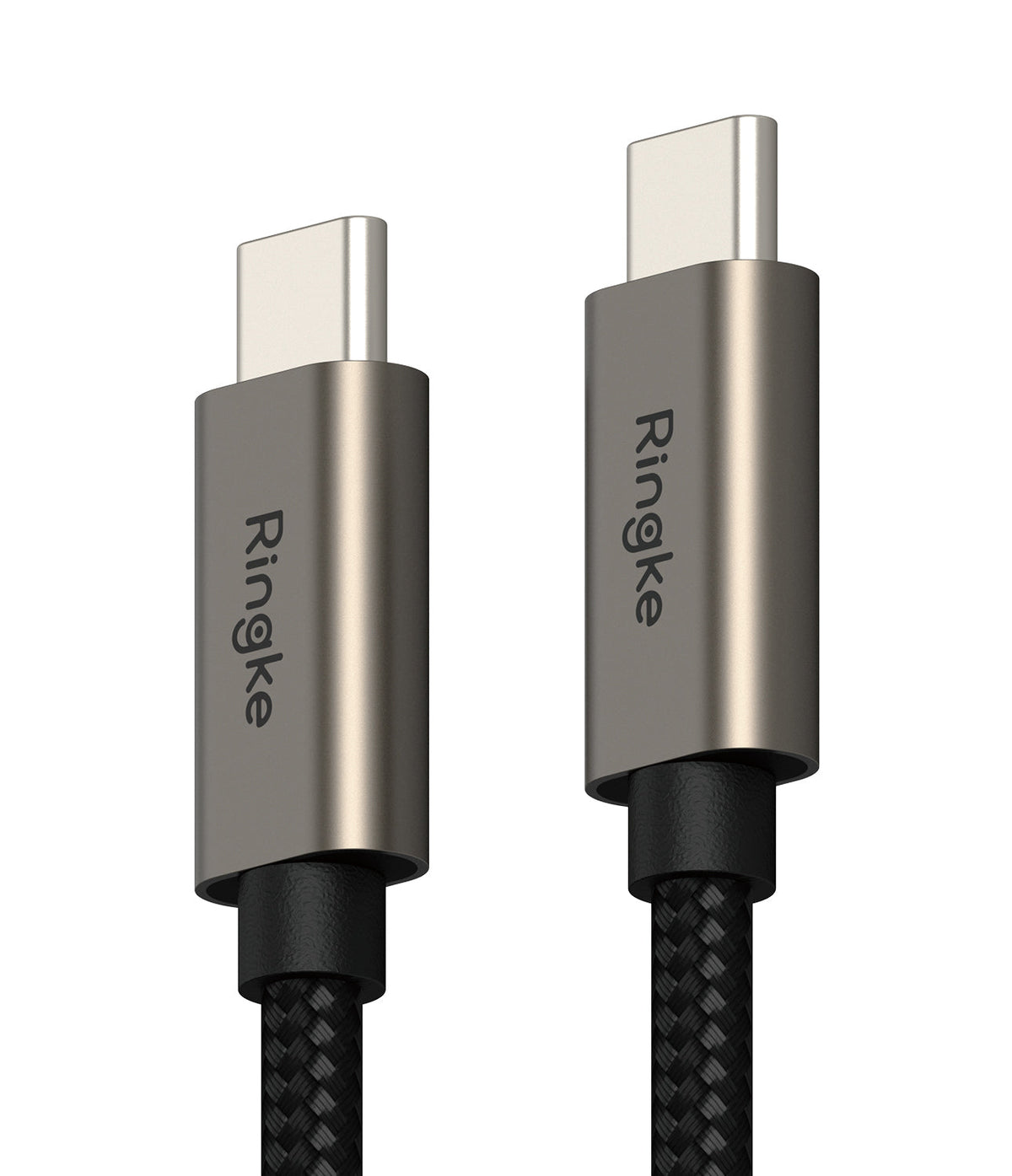 Ringke Fast Charging Basic Cable USB-C to USB-C - Two metallic grey USB-C connectors with Ringke branding on braided cables.