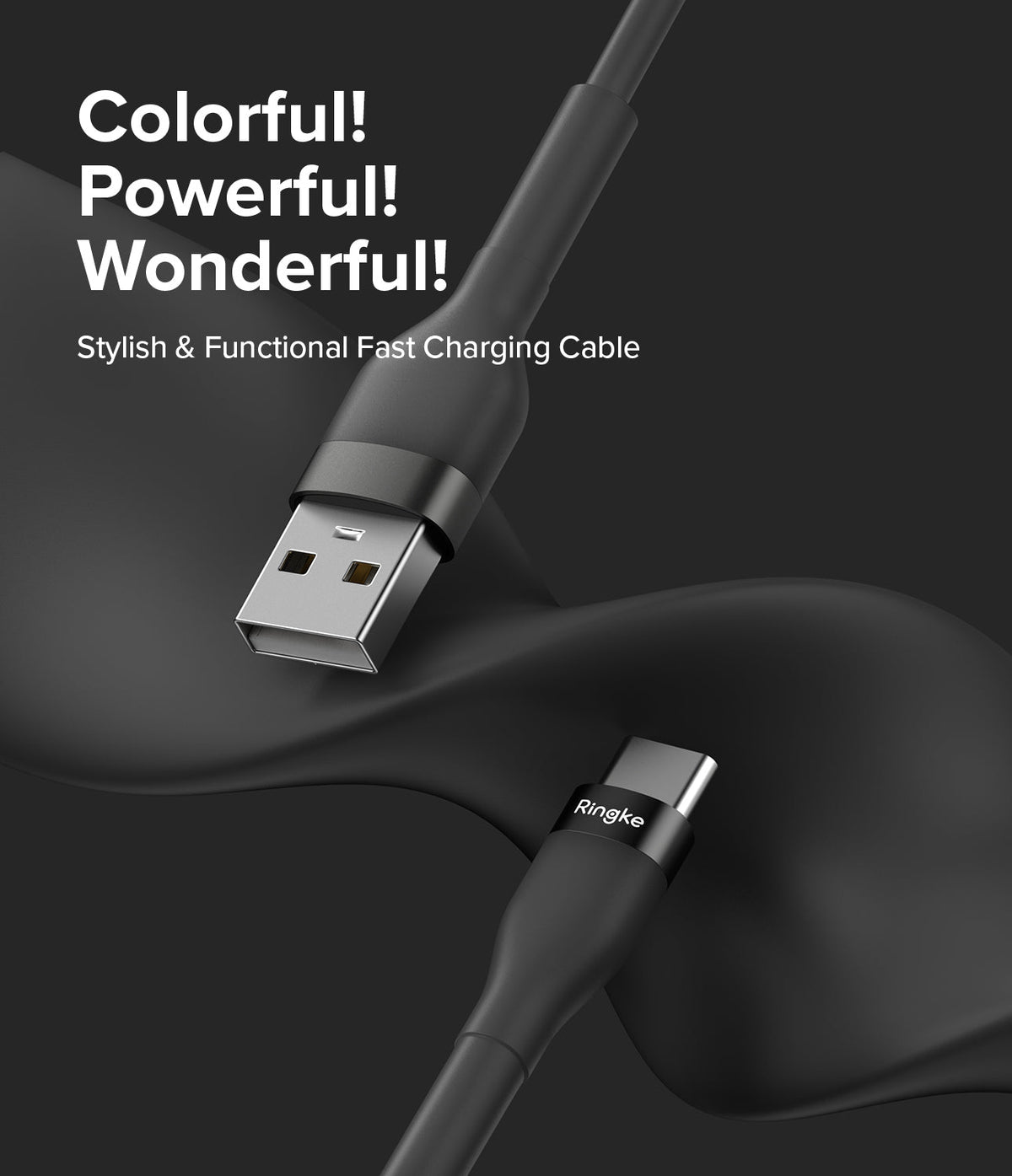 Ringke Fast Charging Pastel Cable - A Type-C Type - Black USB-A to USB-C cable with Ringke branding on a dark background.