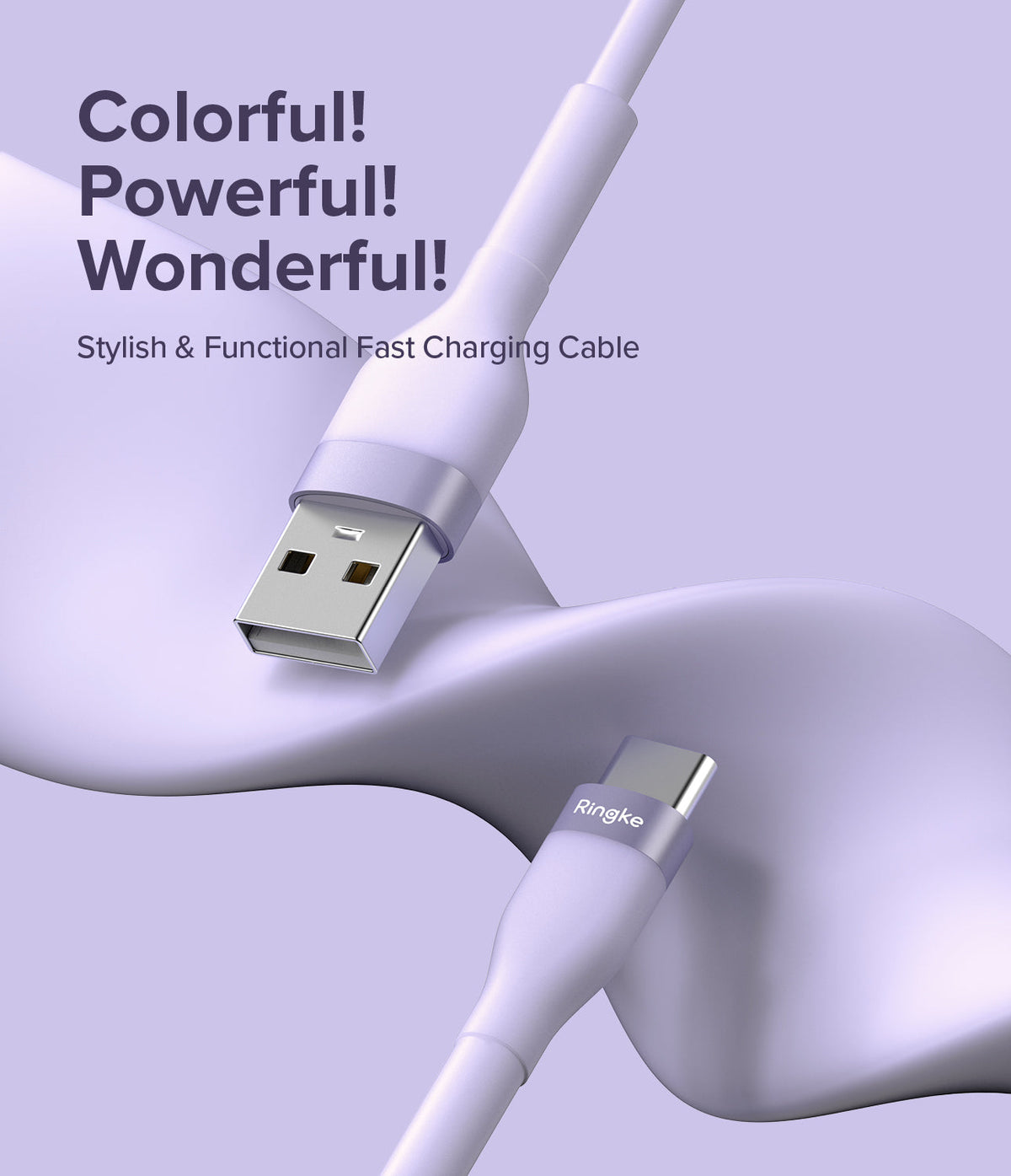 Ringke Fast Charging Pastel Cable - A Type-C Type - Pastel purple USB-A to USB-C cable against a matching wavy background.