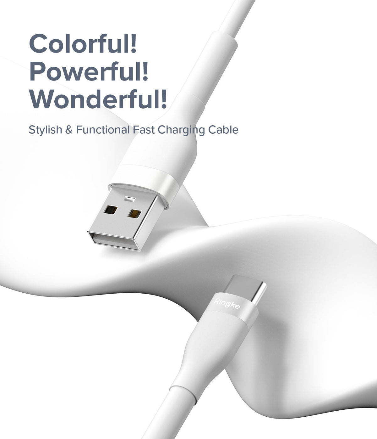 Ringke Fast Charging Pastel Cable - A Type-C Type - White USB-A to USB-C charging cable against a smooth white background.