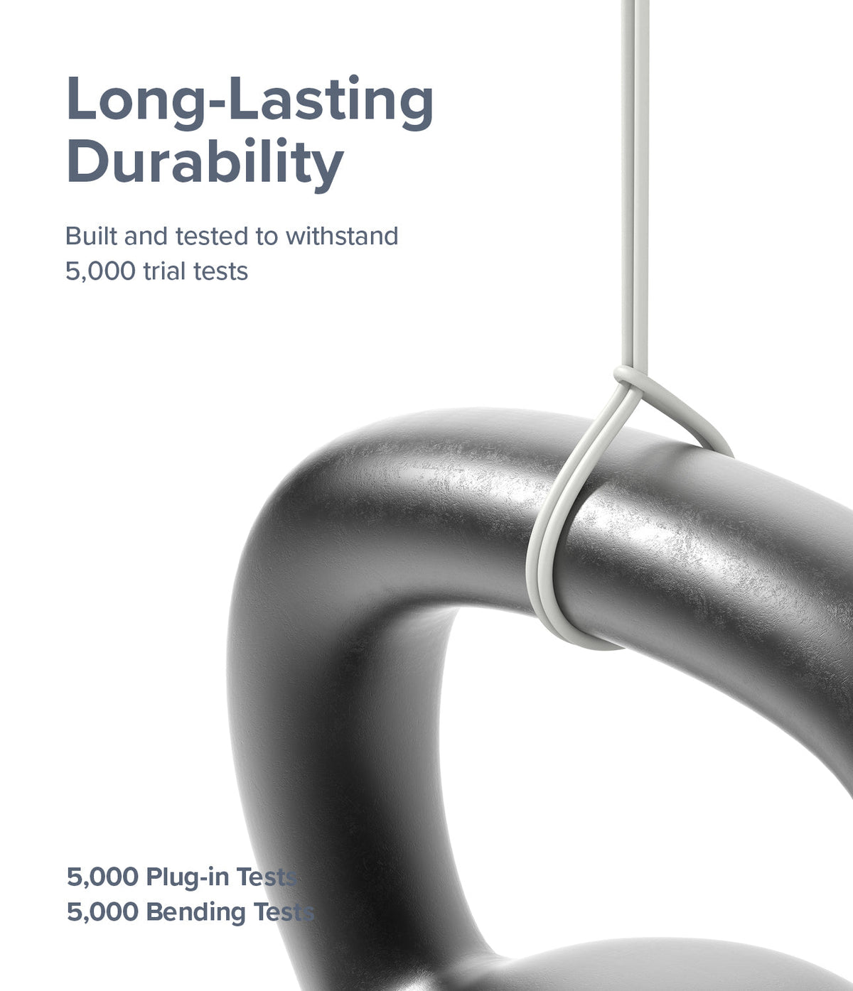 Ringke Fast Charging Pastel Cable - A Type-C Type - A white charging cable looped around a heavy black kettlebell handle.