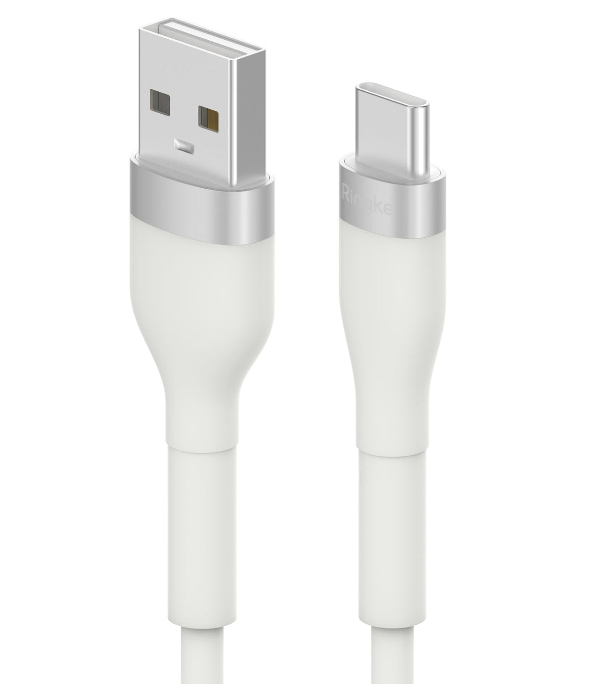 Ringke Fast Charging Pastel Cable - A Type-C Type - White USB-A to USB-C charging cable with silver metallic connectors.