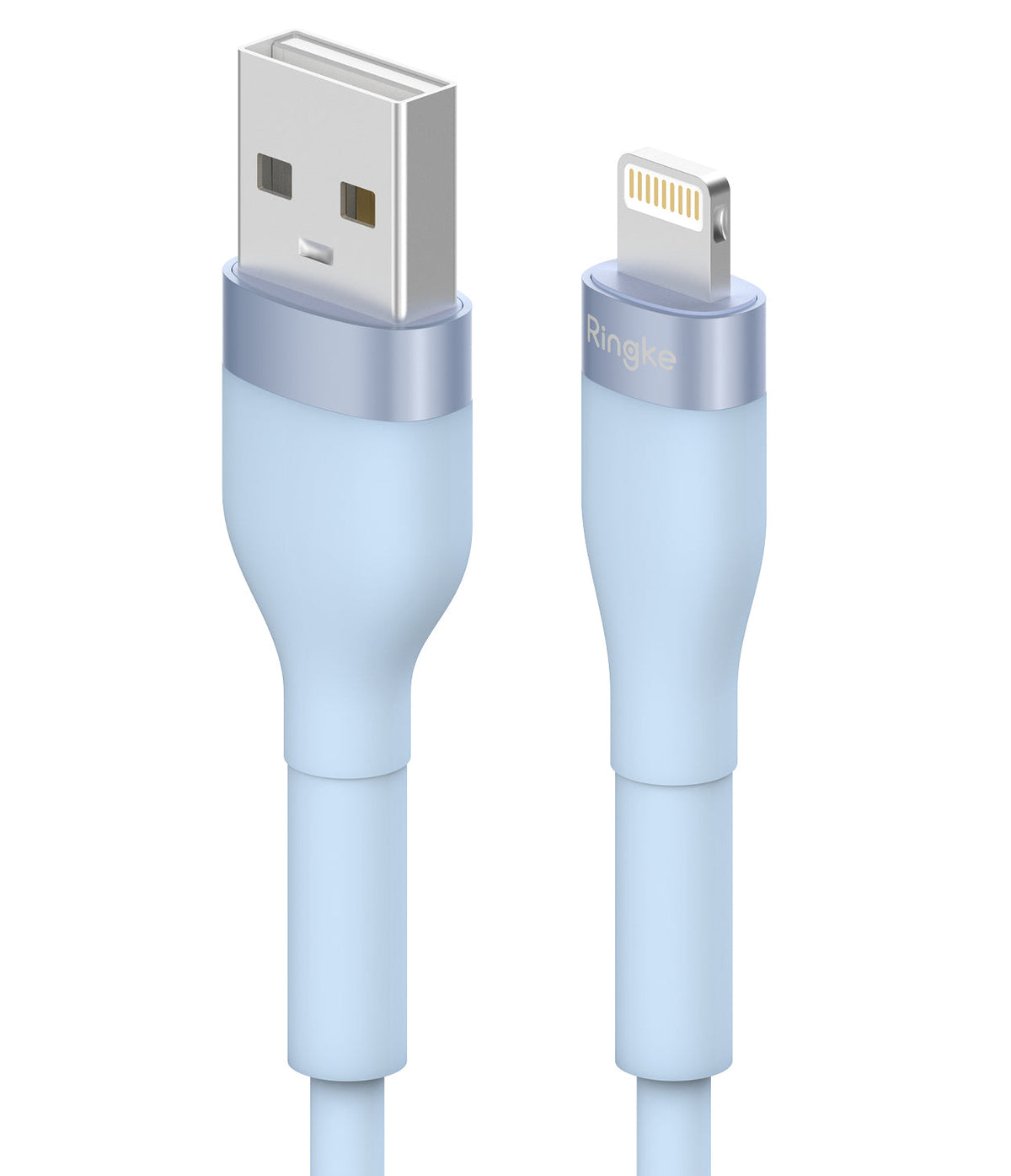 Ringke Fast Charging Pastel Cable - A Type-Lightning - Pastel blue USB-A to Lightning cable with metallic connectors.