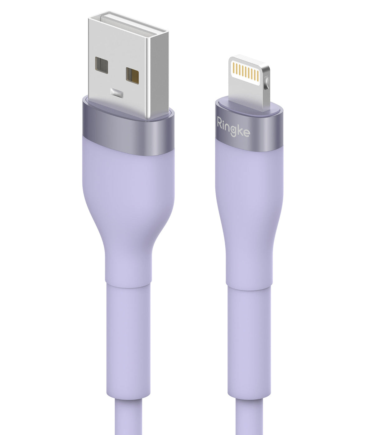 Ringke Fast Charging Pastel Cable - A Type-Lightning - Pastel purple USB-A to Lightning cable with metallic connectors.