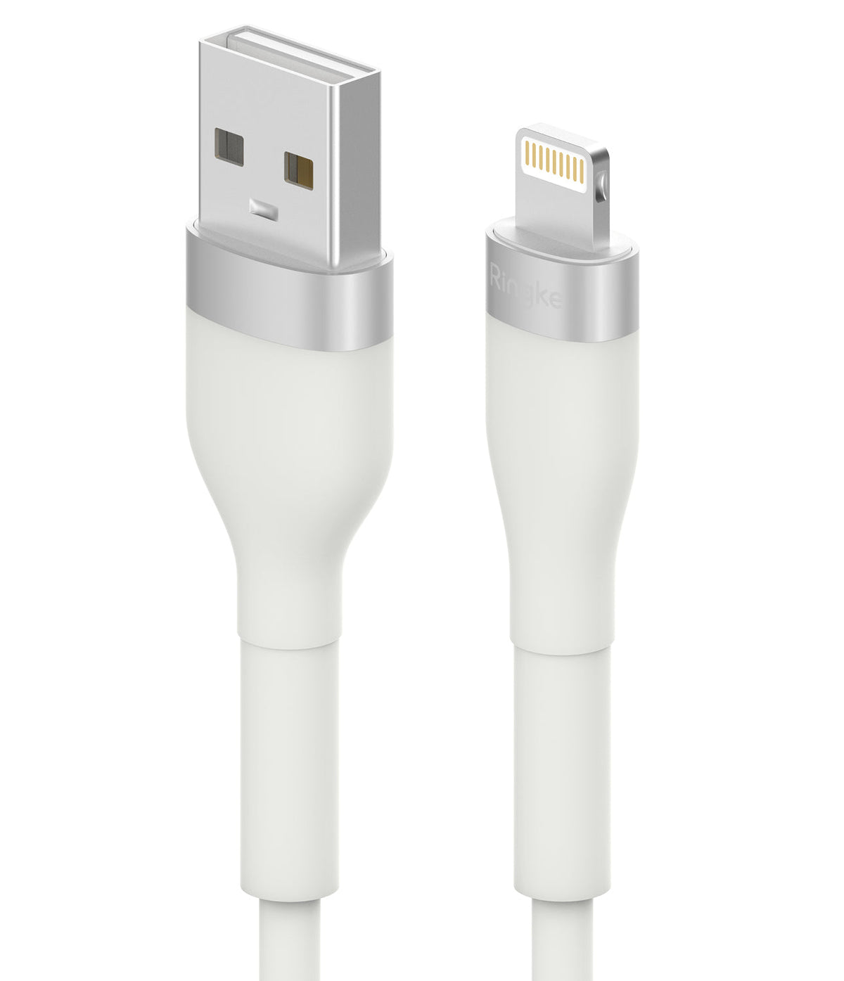 Ringke Fast Charging Pastel Cable - A Type-Lightning - White USB-A to Lightning cable with silver metallic connectors.
