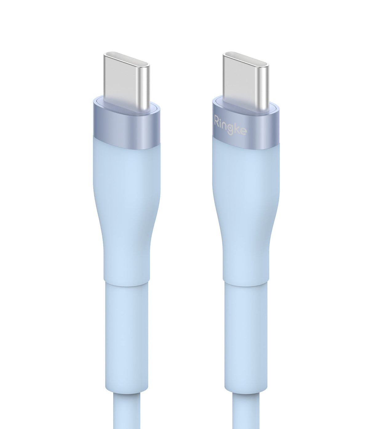 Ringke Fast Charging Pastel Cable - C Type-C Type - Ringke Fast Charging Pastel Cable - Two light blue USB-C connectors with metallic collars against a white background.