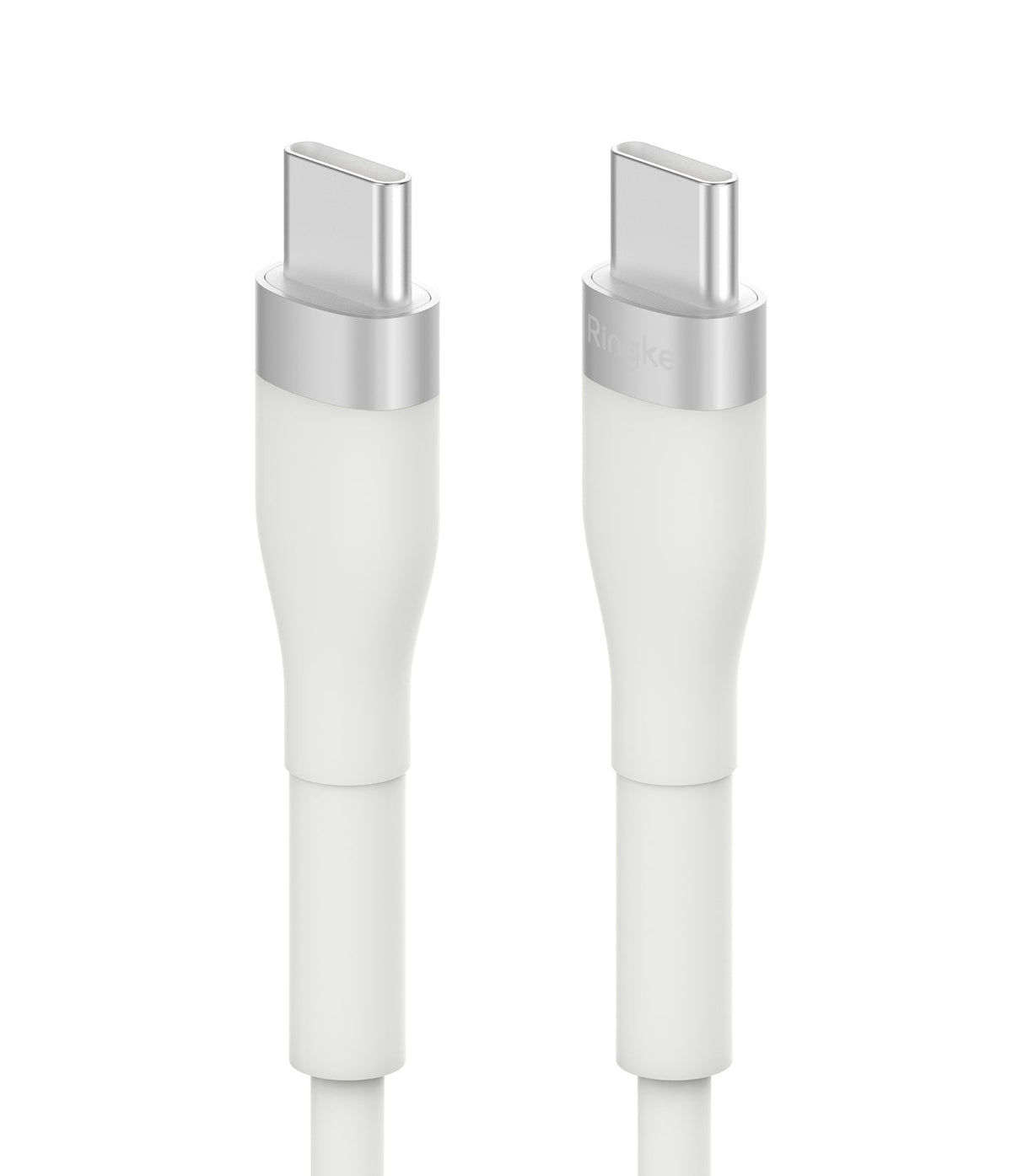 Ringke Fast Charging Pastel Cable - C Type-C Type - Ringke Fast Charging Pastel Cable - Two white USB-C connectors with silver metallic collars against a white background.