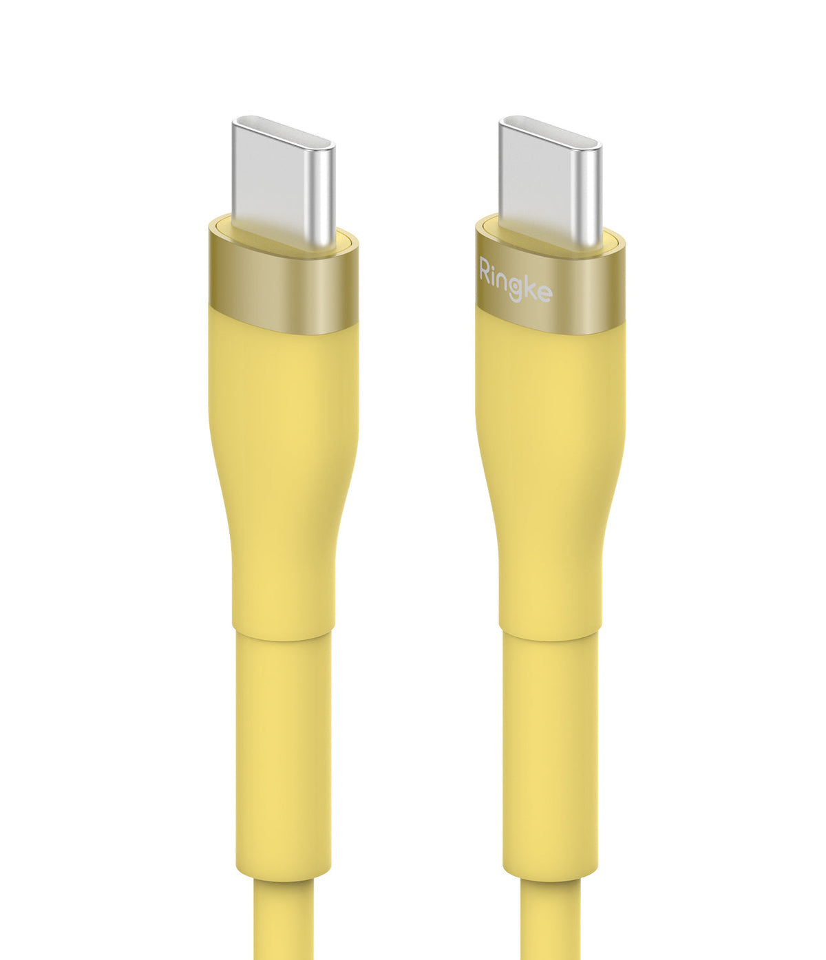 Ringke Fast Charging Pastel Cable - C Type-C Type - Ringke Fast Charging Pastel Cable - Two yellow USB-C connectors with metallic gold collars and Ringke branding.