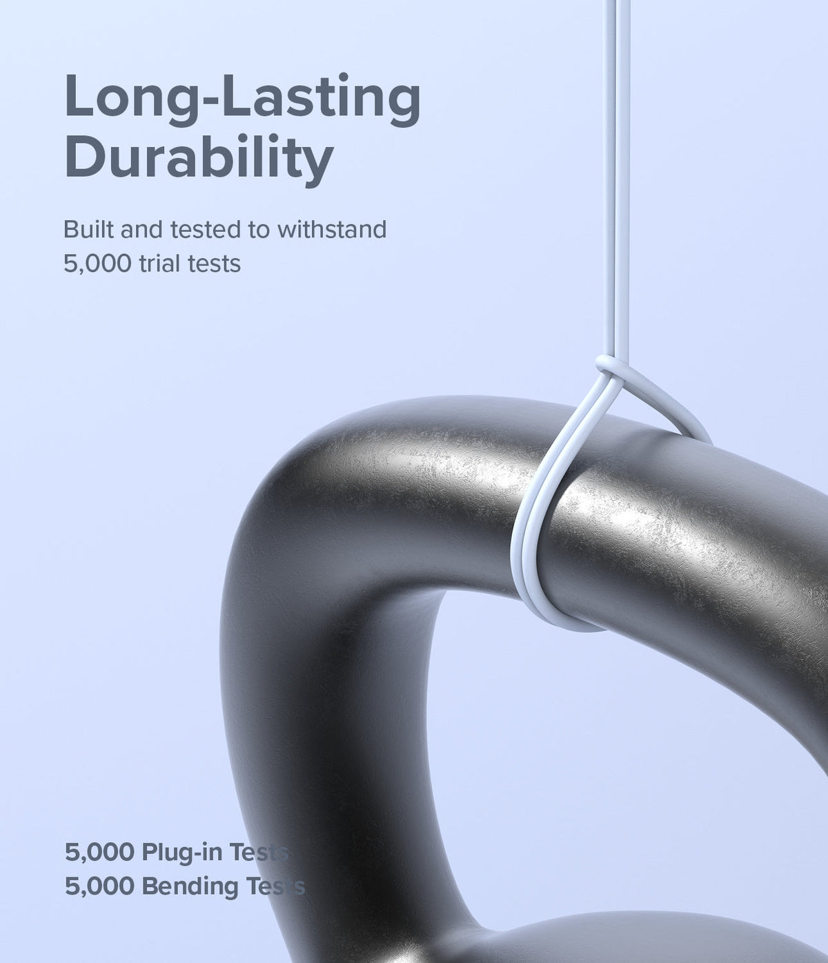 Ringke Fast Charging Pastel Cable - C Type-Lightning - Ringke Fast Charging Pastel Cable - A pastel blue charging cable looped around a heavy black kettlebell handle.