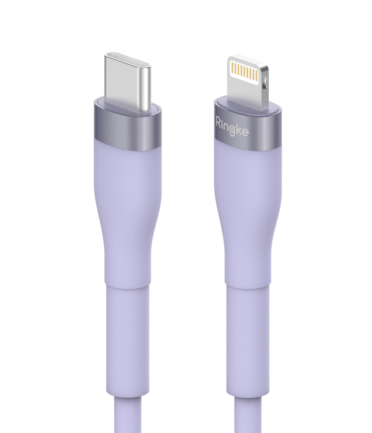 Ringke Fast Charging Pastel Cable - C Type-Lightning - Pastel purple USB-C to Lightning cable with metallic connectors.