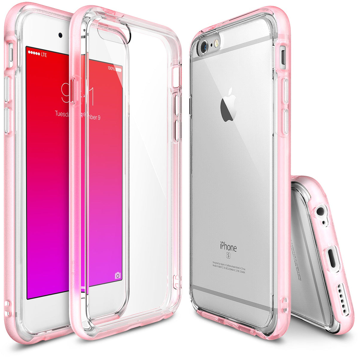 iPhone 6s / 6 Case | Frame - Translucent pink protective phone case shown from front, back, and side angles on an iPhone.