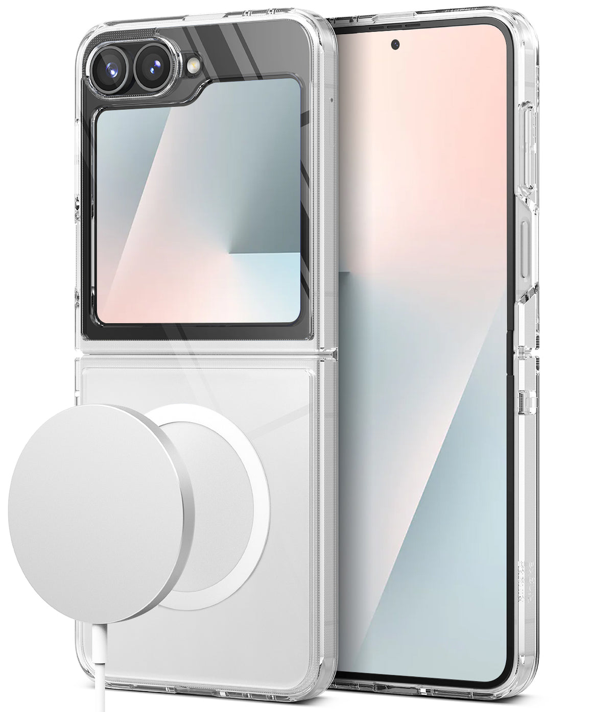 Galaxy Z Flip 7 FE Case | Fusion Magnetic - Clear protective case on a Galaxy Z Flip with a magnetic charging puck.