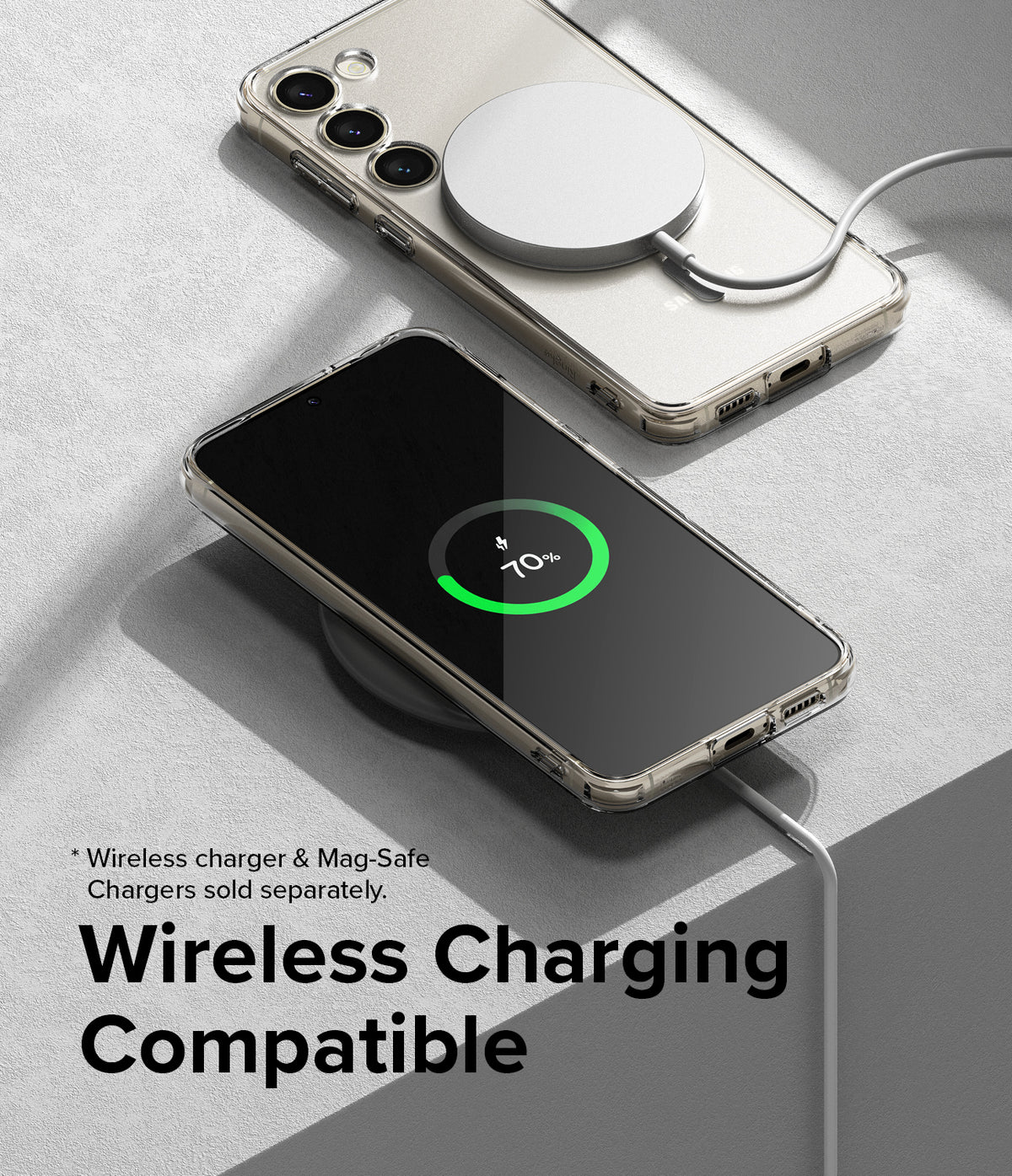 Galaxy S23 Case | Smartphone with wireless charging compatibility feature on a gray surface