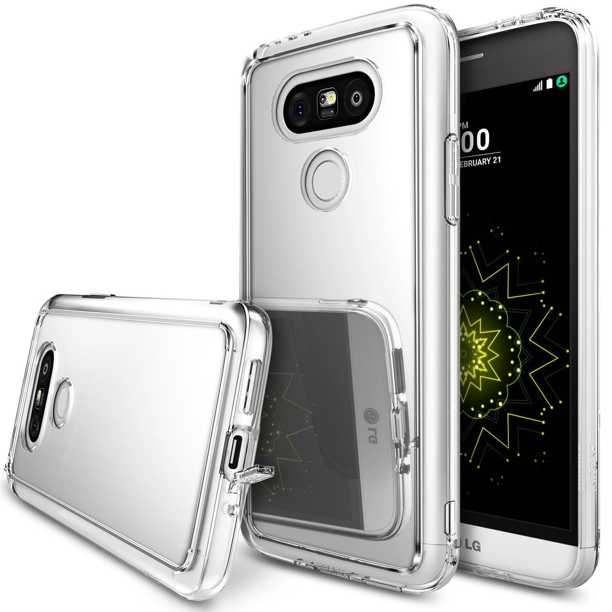 LG G5 | Mirror - Clear protective phone case on an LG G5, showing front, back, and side views with a reflective finish.