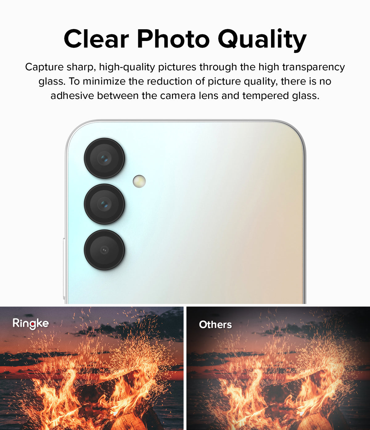 Galaxy A14/A24/A34 Camera Lens Protector | Camera Lens Frame Glass - Galaxy A14/A24/A34 Camera Lens Protector - Comparison showing clear photo quality with Ringke protector versus others.