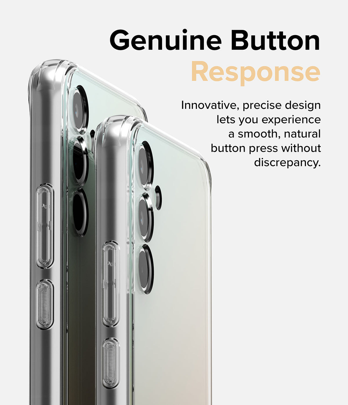 Galaxy A34 Case | Fusion - Close-up of clear phone case buttons on a Galaxy A34, highlighting precise, responsive design.