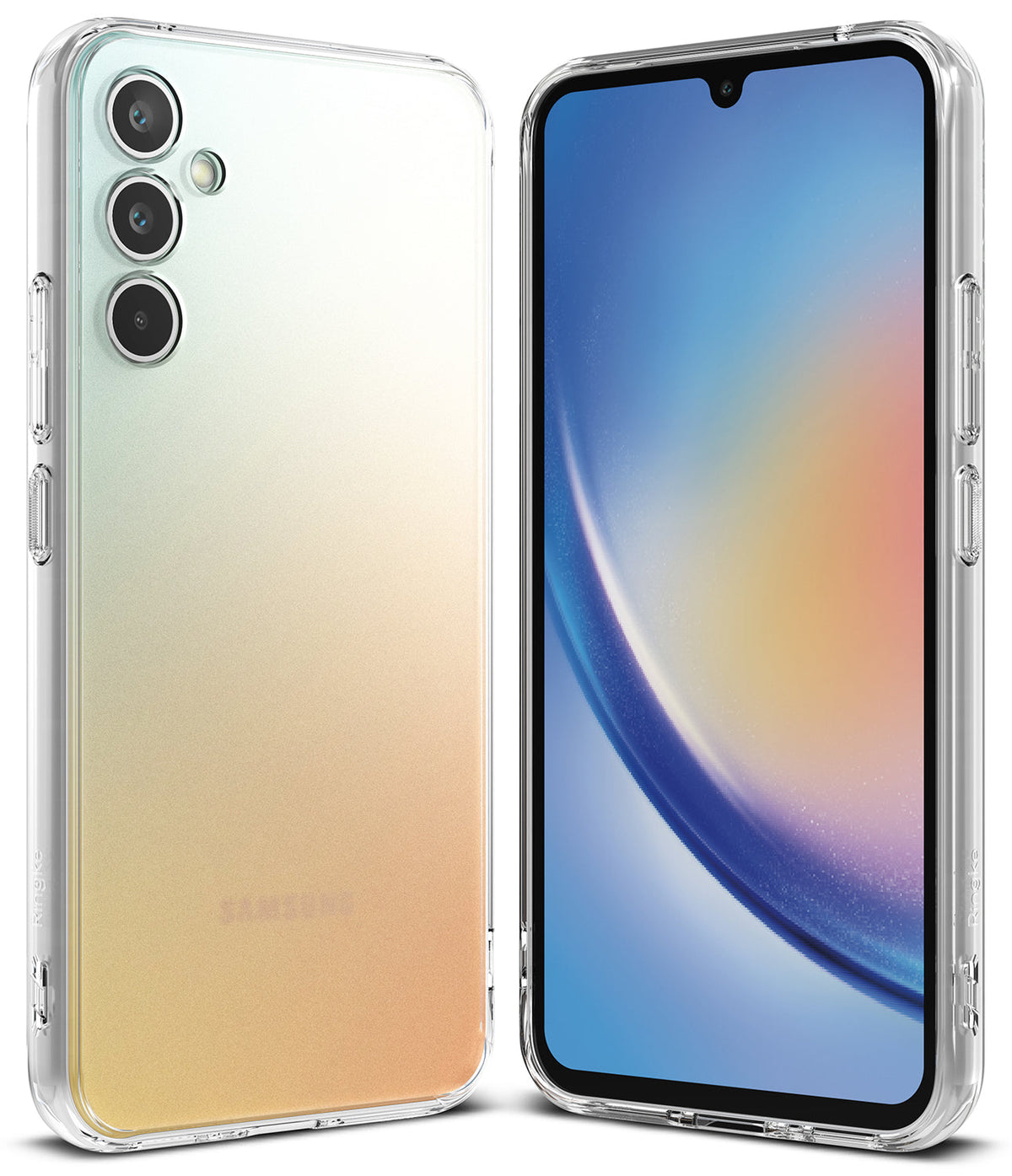 Galaxy A34 Case | Fusion - Clear protective case on a Samsung Galaxy A34 showing the back and front views.