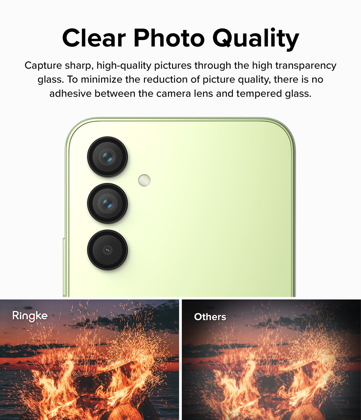 Galaxy A54 5G Camera Lens Protector | Camera Lens Frame Glass - Galaxy A54 5G Camera Lens Protector - Comparison showing clear photo quality with Ringke lens glass versus blurry others.