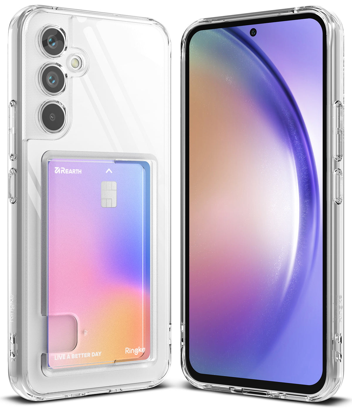 Galaxy A54 Case | Fusion Card - Clear phone case with a built-in card slot holding a gradient-colored credit card.