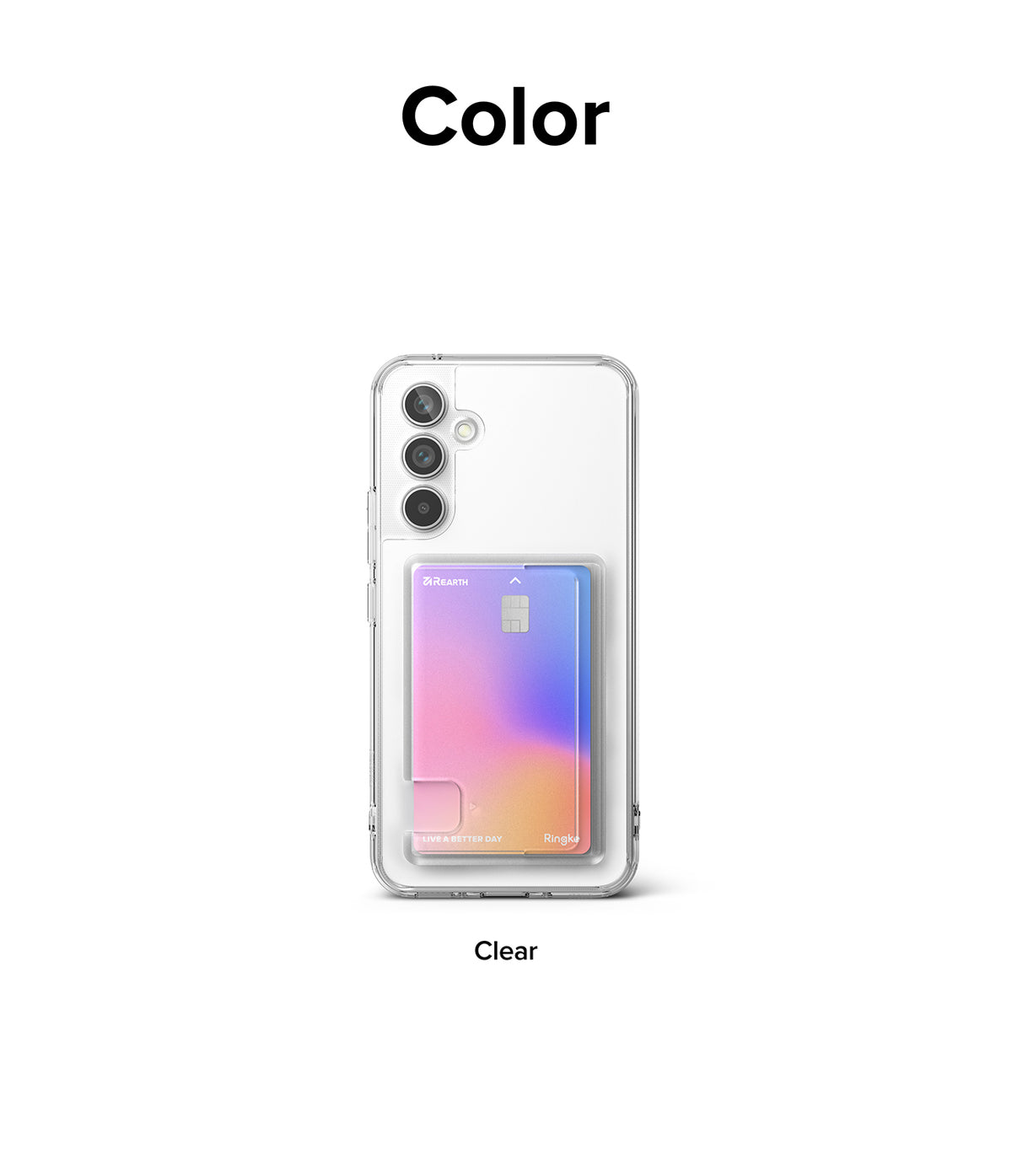 Galaxy A54 Case | Fusion Card - Clear phone case holding a gradient-colored credit card on the back of a Galaxy A54.