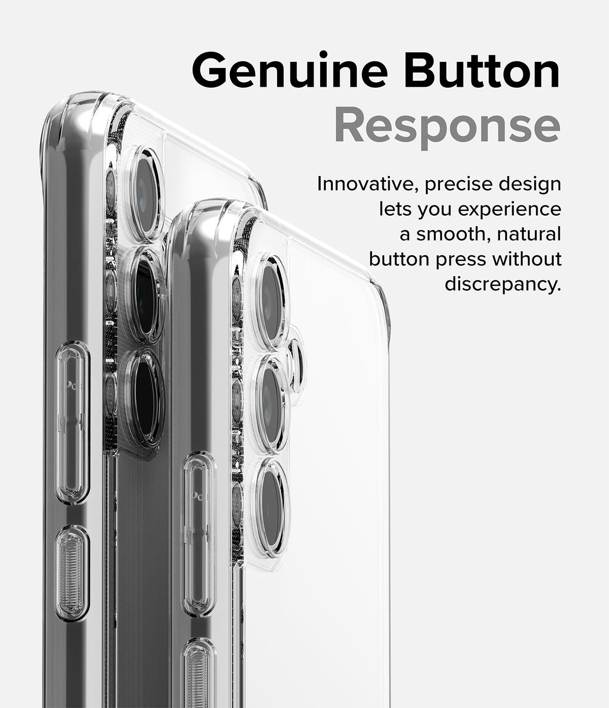 Galaxy A54 Case | Fusion - Close-up of a clear phone case highlighting precise button cutouts and camera lens protection.
