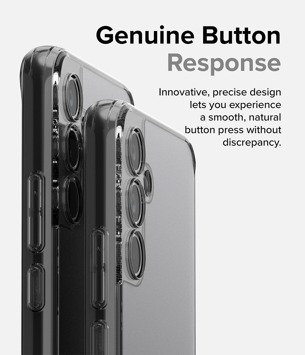 Galaxy A54 Case | Fusion - Close-up of a clear phone case highlighting precise, responsive side buttons on the device.