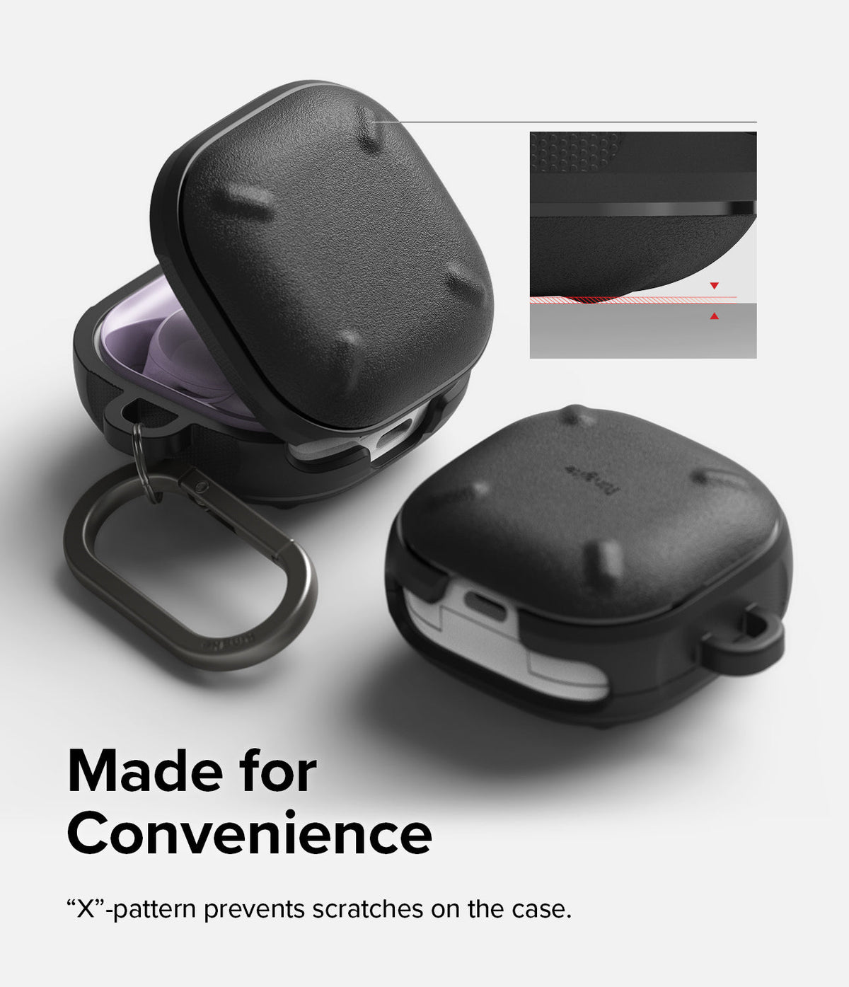 Galaxy Buds FE / 2 Pro / Buds 2 / Galaxy Buds Pro / Live Case | Onyx - Black protective case with X-pattern for scratch prevention.