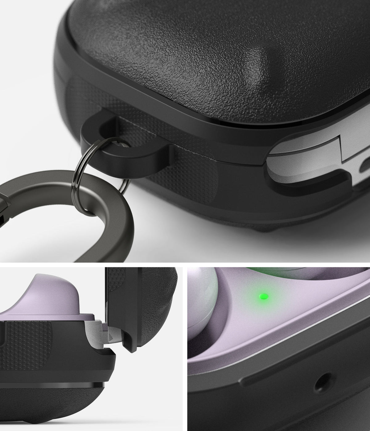 Galaxy Buds FE / 2 Pro / Buds 2 / Galaxy Buds Pro / Live Case | Onyx - Textured black protective case with carabiner.