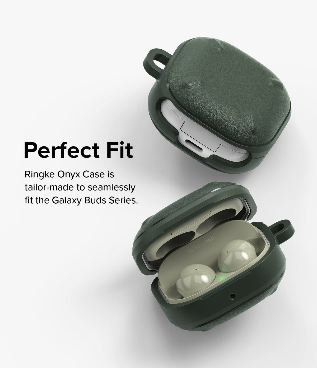 Galaxy Buds FE / 2 Pro / Buds 2 / Galaxy Buds Pro / Live Case | Onyx - Dark green textured case on Galaxy Buds.