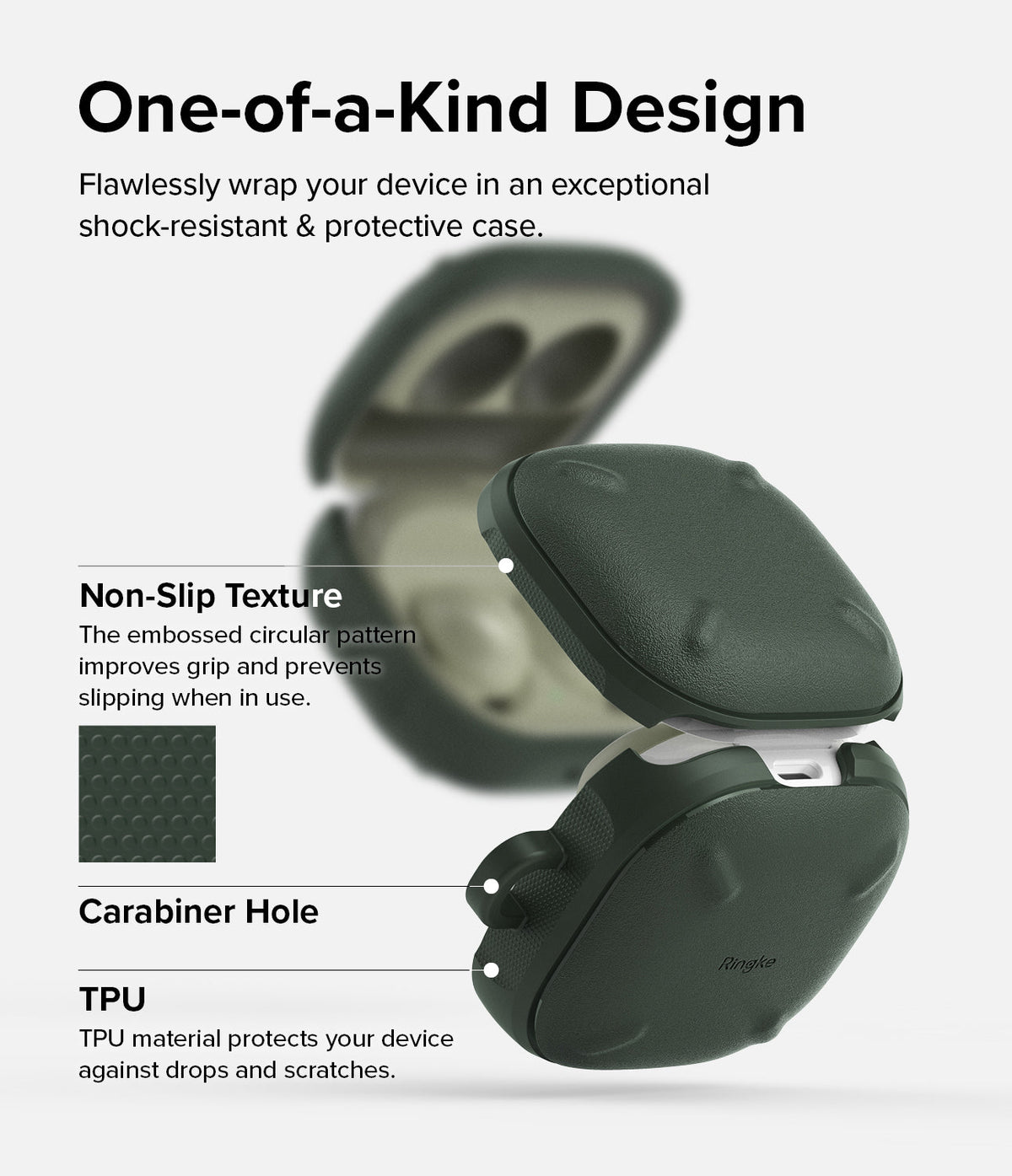 Galaxy Buds FE / 2 Pro / Buds 2 / Galaxy Buds Pro / Live Case | Onyx - Dark green textured protective case for earbuds.