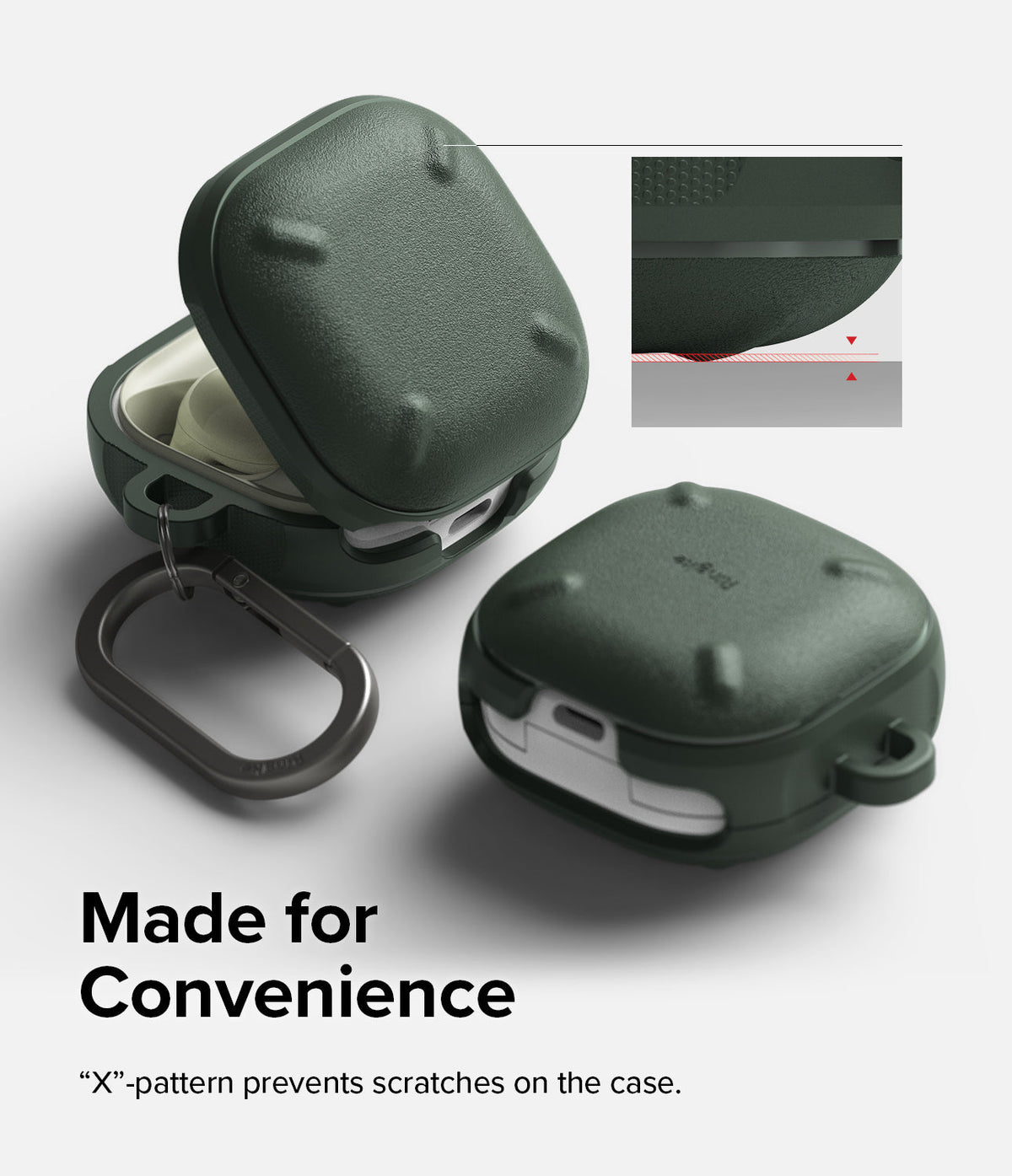 Galaxy Buds FE / 2 Pro / Buds 2 / Galaxy Buds Pro / Live Case | Onyx - Dark green textured protective case with carabiner.