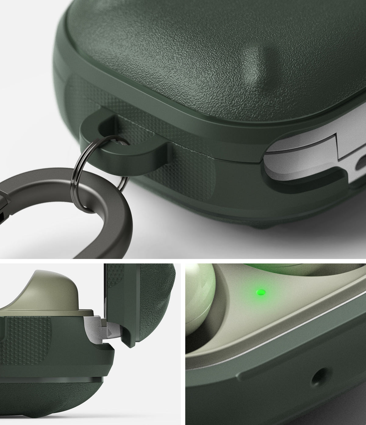 Galaxy Buds FE / 2 Pro / Buds 2 / Galaxy Buds Pro / Live Case | Onyx - Textured dark green protective case with carabiner.