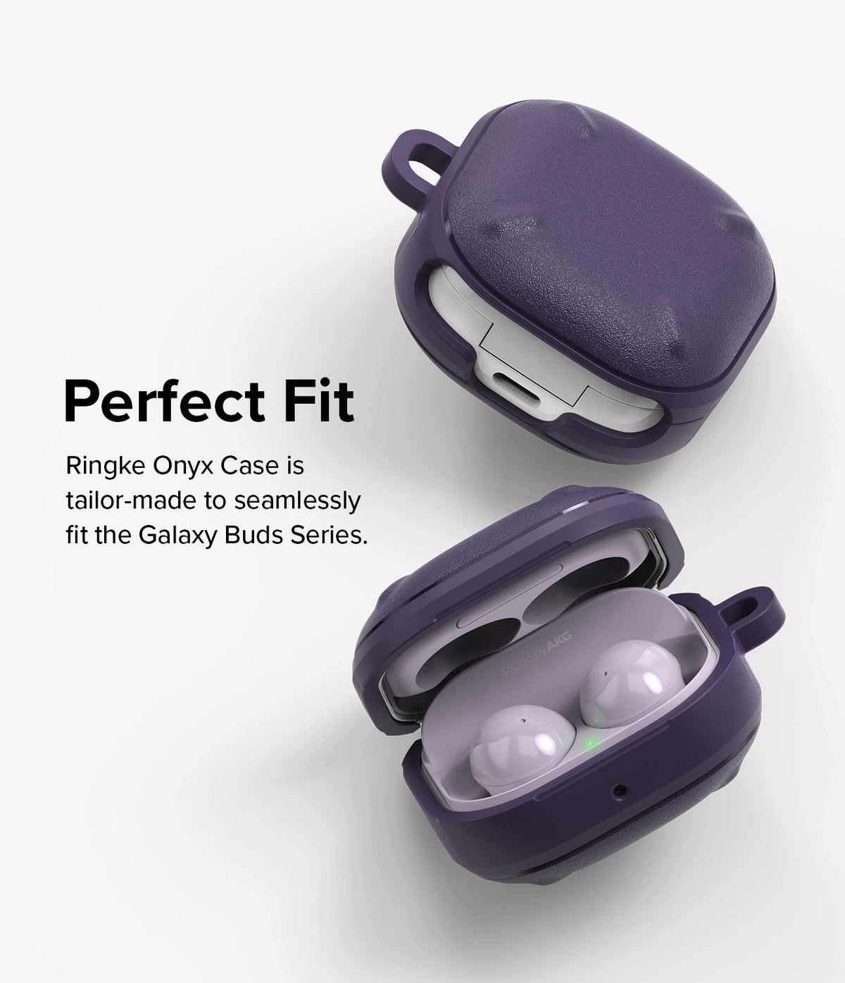 Galaxy Buds FE / 2 Pro / Buds 2 / Galaxy Buds Pro / Live Case | Onyx - Purple textured case on open and closed earbuds.