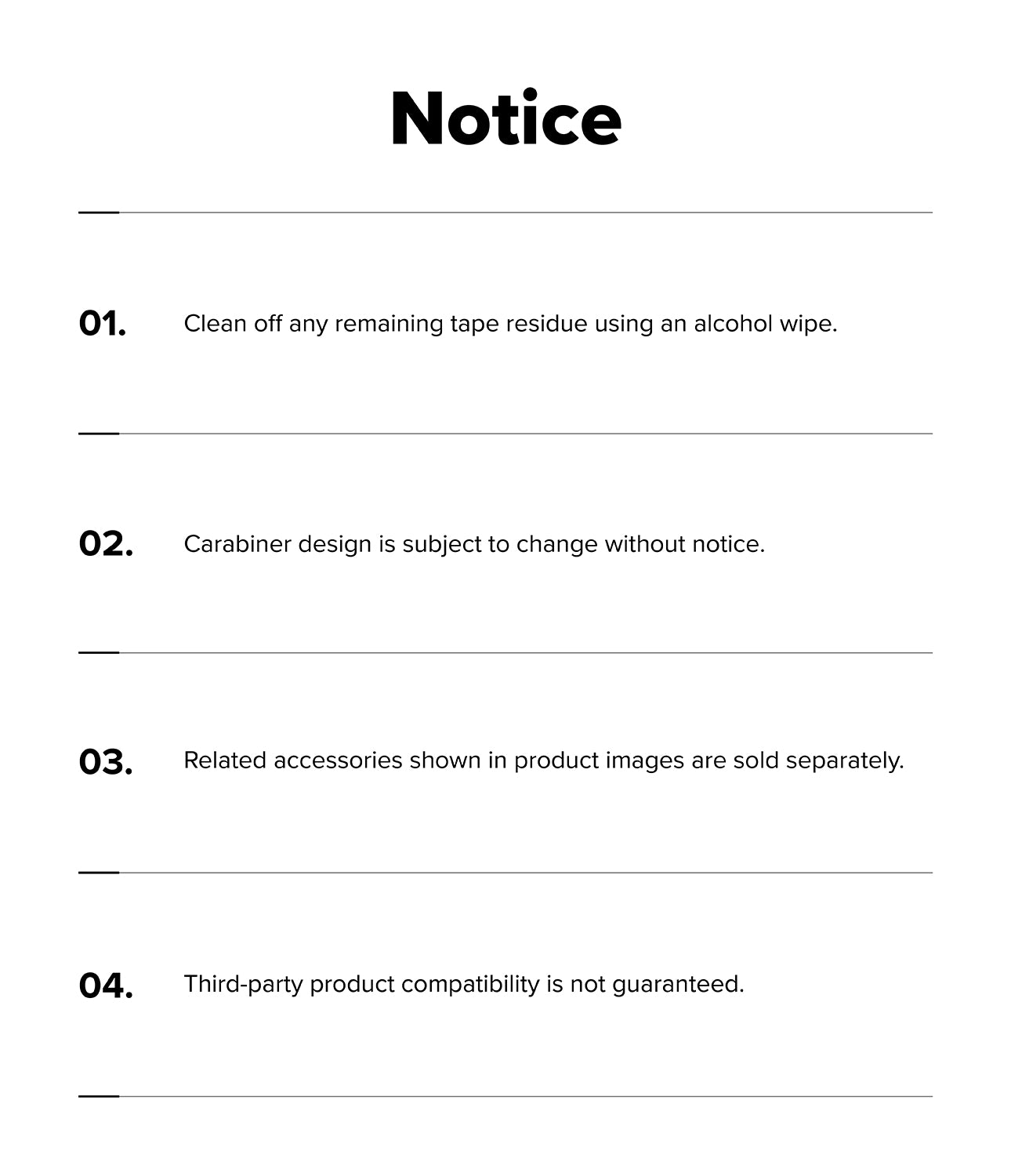 Galaxy Buds 4 Pro / 4 Case | Onyx Magnetic - A notice list with four numbered instructions regarding product care and terms.