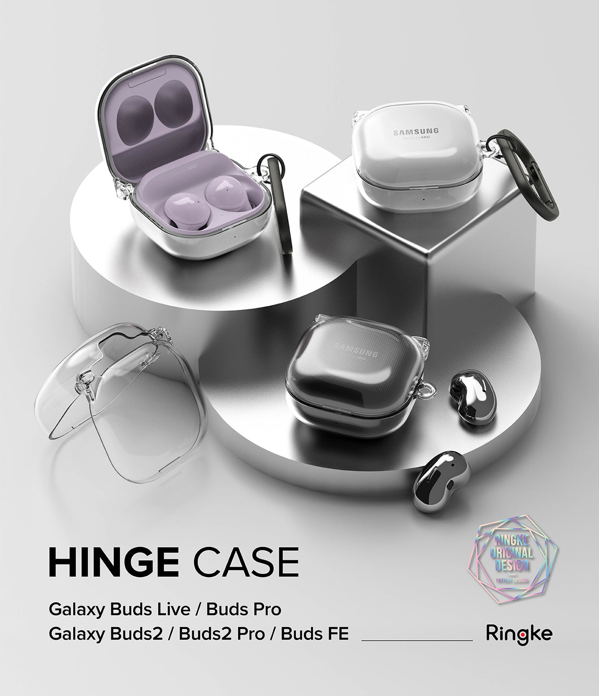 Galaxy Buds FE / 2 Pro / Buds 2 / Galaxy Buds Pro / Live Case | Hinge - Clear - Clear protective cases for Samsung earbuds.