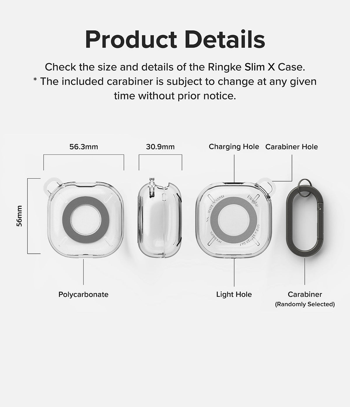Galaxy Buds FE / 2 Pro / Buds 2 / Galaxy Buds Pro / Live Case | Slim-X - Technical diagram showing case dimensions and parts.