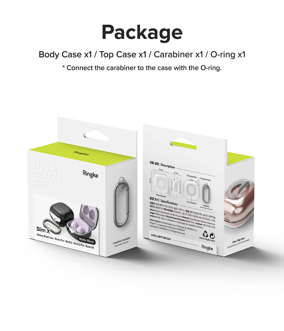 Galaxy Buds FE / 2 Pro / Buds 2 / Galaxy Buds Pro / Live Case | Slim-X - Two product boxes showing case components.
