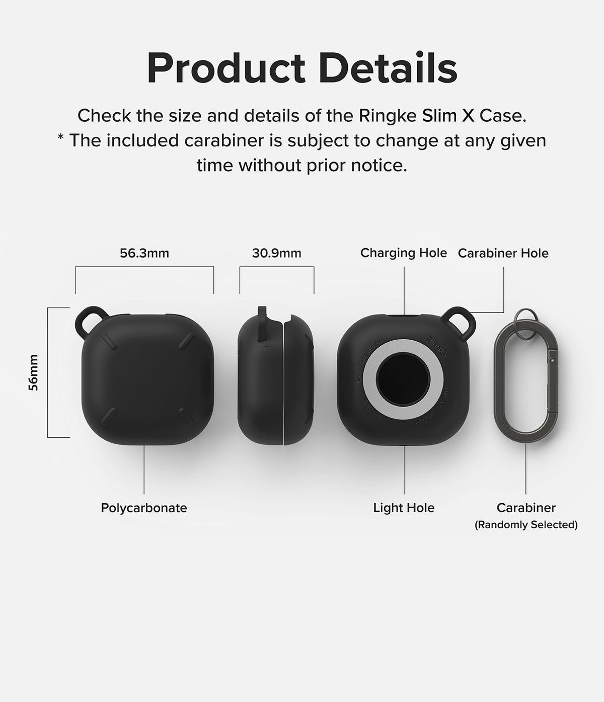 Galaxy Buds FE / 2 Pro / Buds 2 / Galaxy Buds Pro / Live Case | Slim-X - Technical diagram showing case dimensions and parts.
