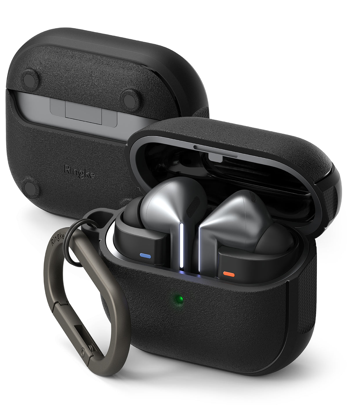 Galaxy Buds 3 Pro / 3 / 3 FE | Onyx Magnetic - Black textured protective cases for Galaxy Buds with a metal carabiner.