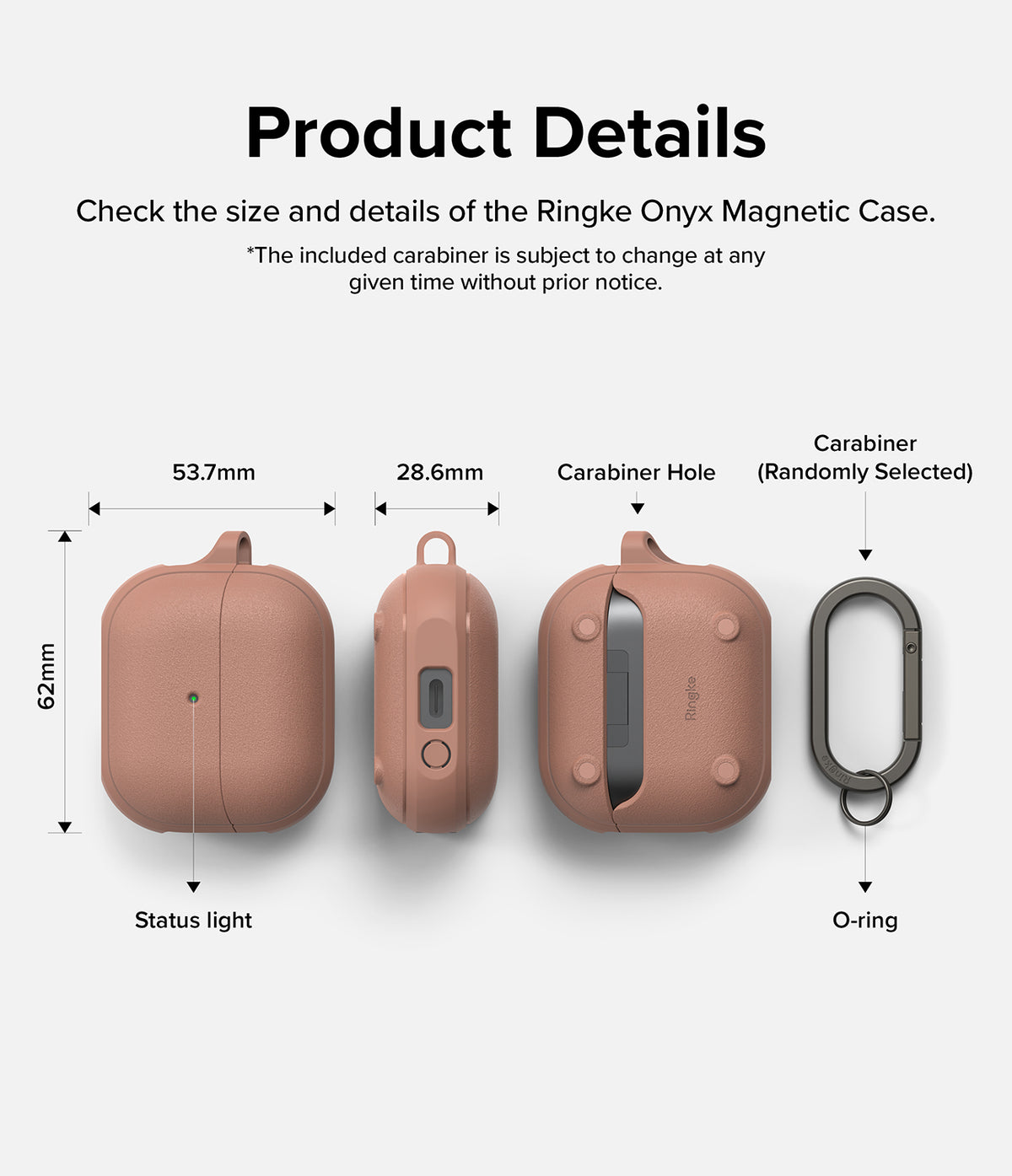 Galaxy Buds 3 Pro / 3 / 3 FE | Onyx Magnetic - Technical diagram showing dimensions and features of the protective case.