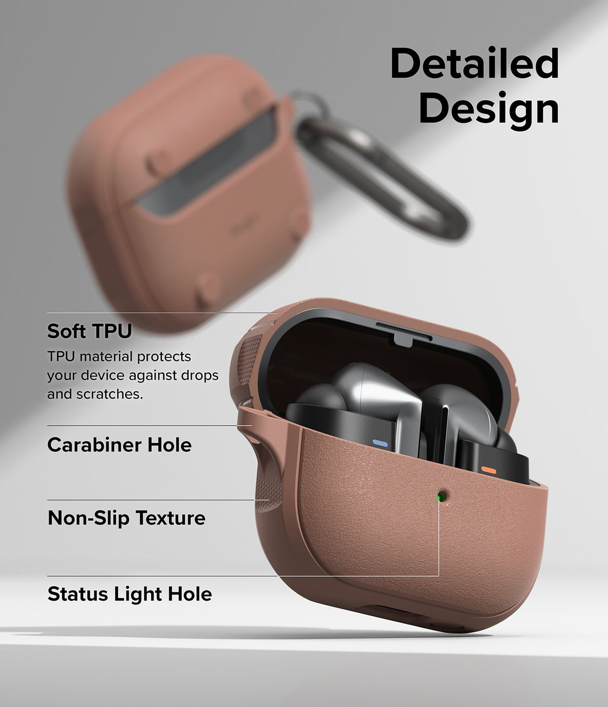 Galaxy Buds 3 Pro / 3 / 3 FE | Onyx Magnetic - Dusty rose TPU case for Galaxy Buds with carabiner and textured grip.