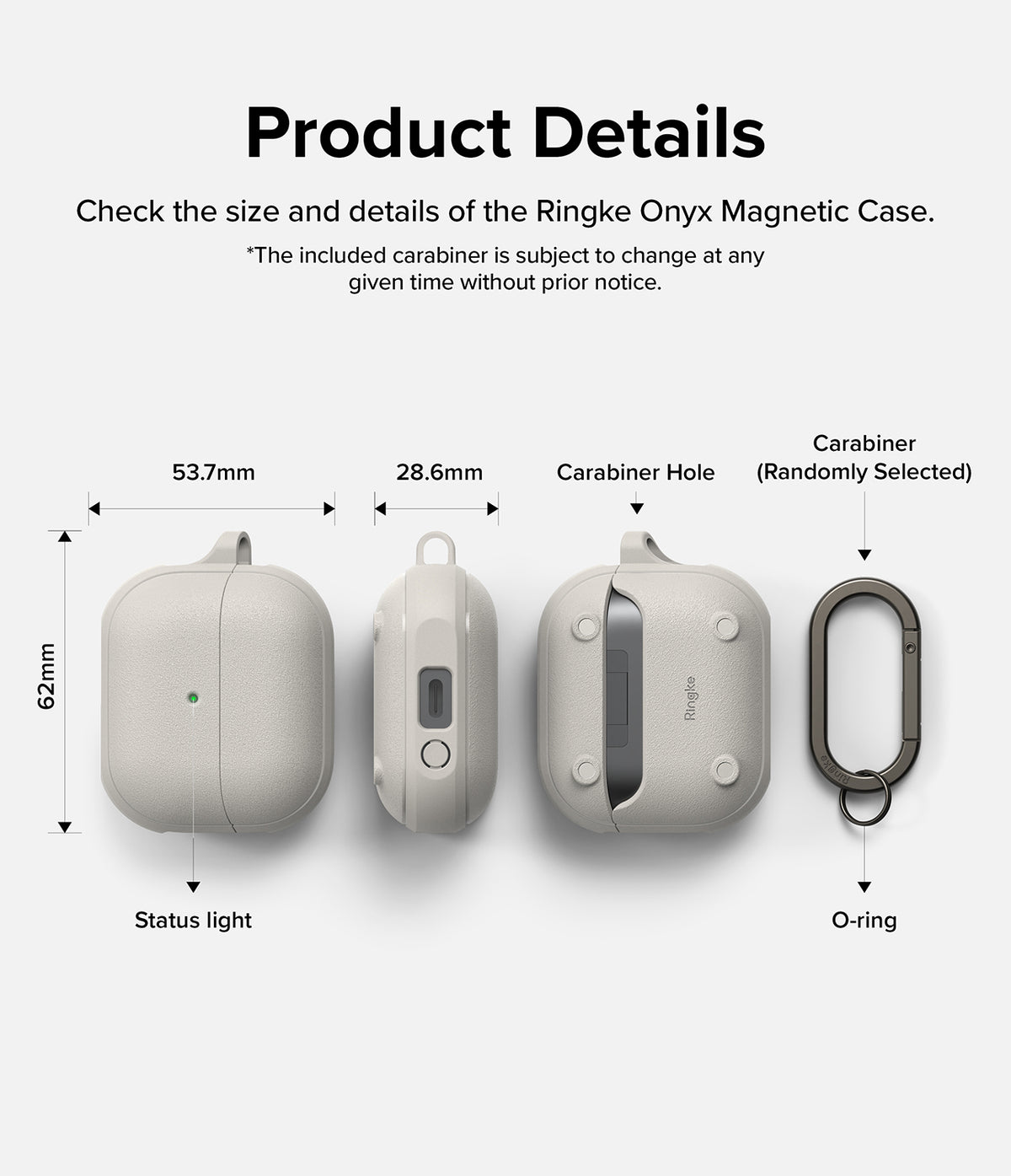 Galaxy Buds 3 Pro / 3 / 3 FE | Onyx Magnetic - Technical diagram showing dimensions and features of a grey earbud case.