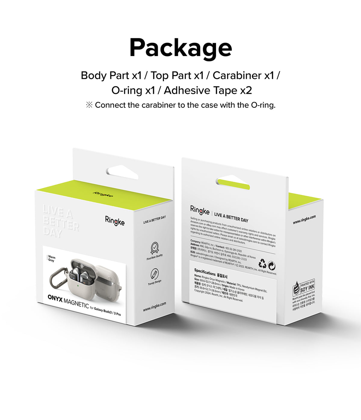 Galaxy Buds 3 Pro / 3 / 3 FE | Onyx Magnetic - Packaging box showing product contents, branding, and specifications.