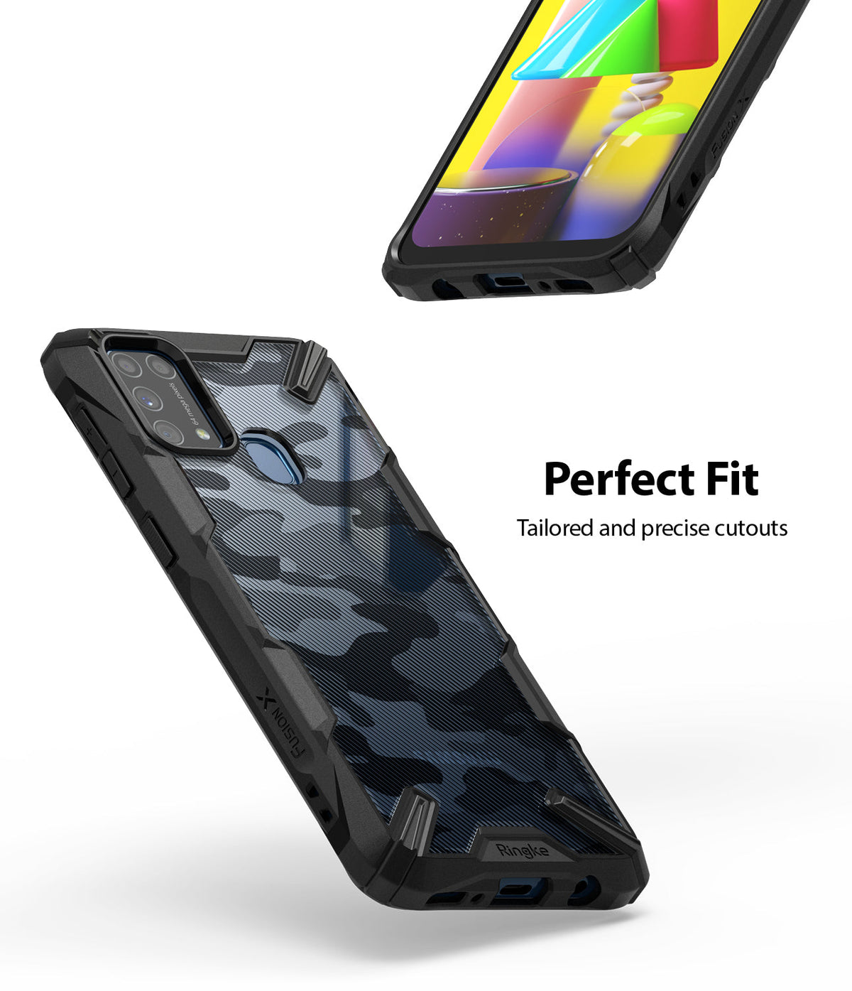 Galaxy M31 Case | Fusion-X - Camouflage pattern phone case with black rugged bumpers and precise cutouts for Galaxy M31.
