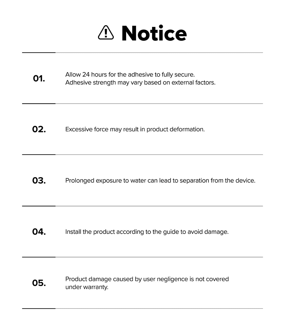 Forerunner 265 | Bezel Styling - A numbered list of five installation and care warnings for the watch bezel accessory.
