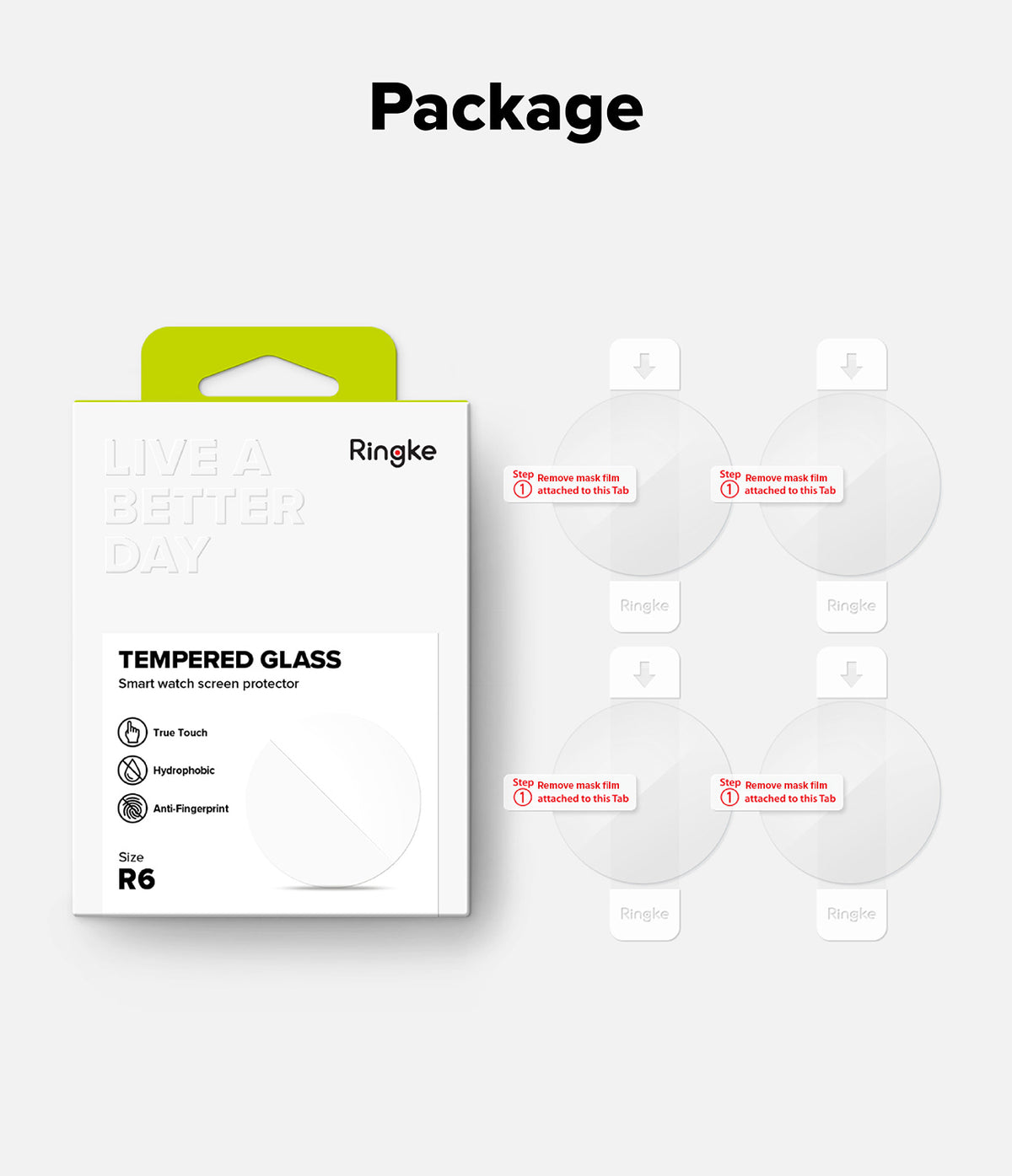 Forerunner 955 Screen Protector | Glass - R6 - Forerunner 955 Screen Protector - Ringke tempered glass packaging with four circular screen protectors on backing sheets.