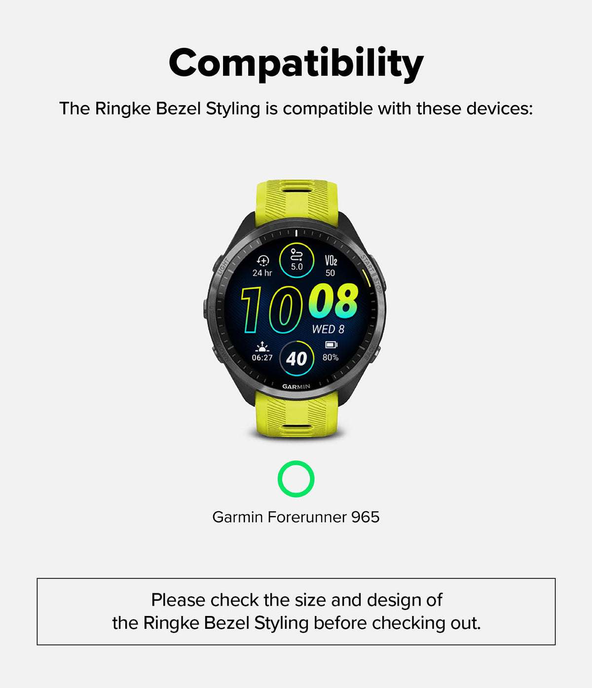 Forerunner 965 | Bezel Styling & Band - Garmin Forerunner 965 smartwatch with a yellow band and a digital watch face.