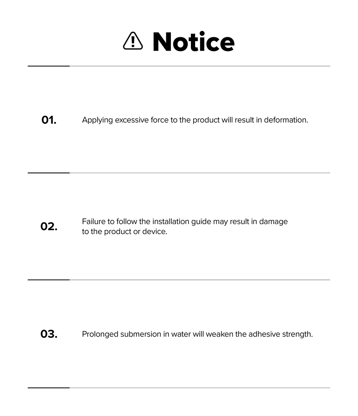 Forerunner 970 | Bezel Styling - A notice list detailing three warnings about product deformation, installation, and water.