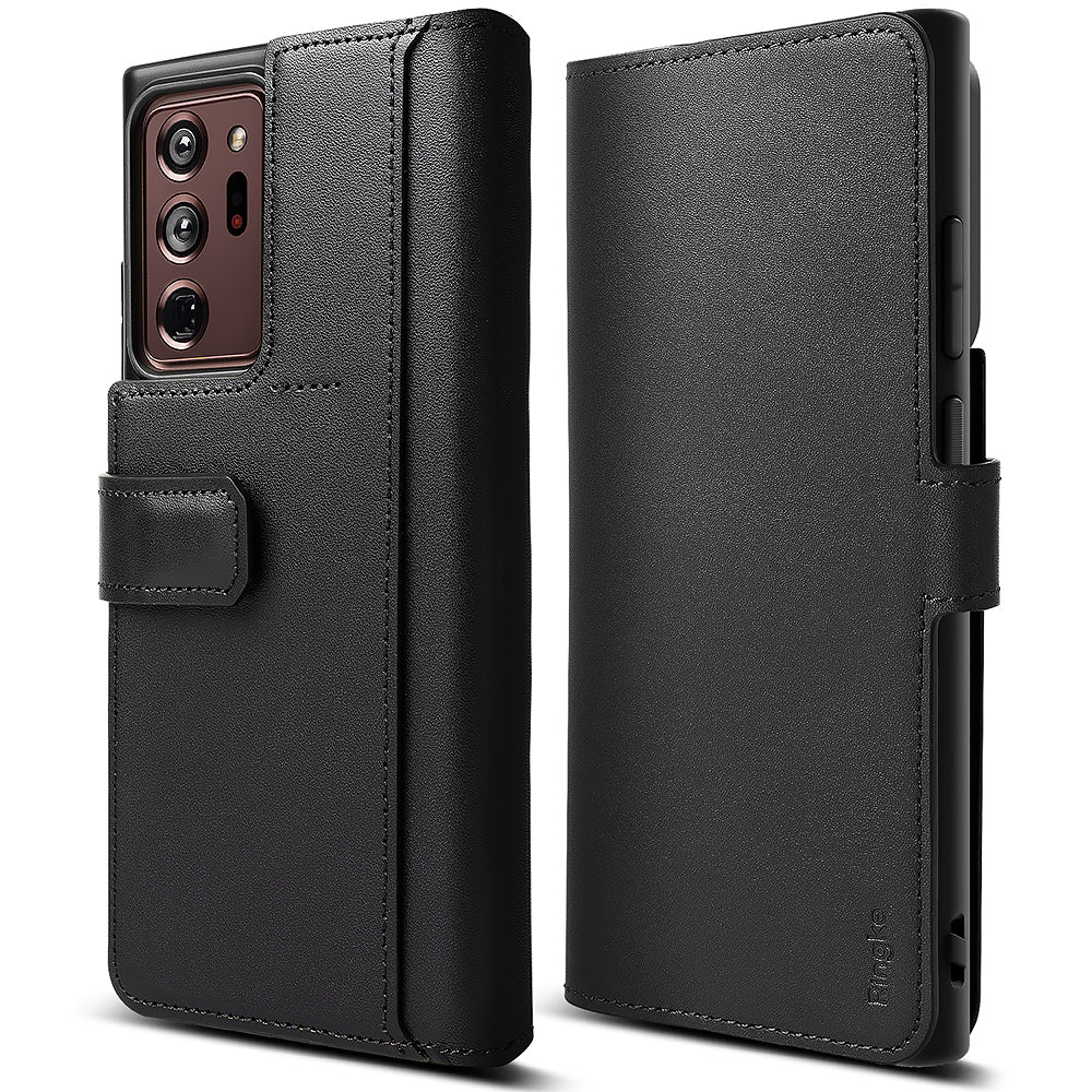 Galaxy Note 20 Ultra Case | Folio Signature+ - Black leather folio case for Galaxy Note 20 Ultra with magnetic clasp.
